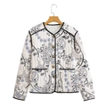 Y2K quilted jacket with paisley floral print and button closure in white and purple - S / White Floral Style