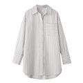 Close-up of horizontal striped pocket and button detail on a long sleeve shirt - S / Black & White Stripes