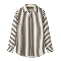Chemise classique à rayures verticales noires et blanches avec ourlet arrondi et boutons - S / Rayures Noires et Blanches