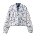 Gesteppte Kurzjacke mit blauem Blumenmuster und kontrastierenden blauen Paspeln - XS / Kontrastfarbe