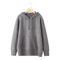 Grey knit drawstring hoodie with front kangaroo pocket and ribbed cuffs in a relaxed fit - XS / Gray