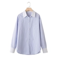 Y2K long sleeve striped shirt with contrast white collar and cuffs in blue and white - S / Blue and White Stripes