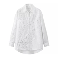 Dettaglio camicia bianca a maniche lunghe con stampa metallica argentata e tasche sul petto - XS / Bianco