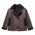 Giacca in finta pelle scamosciata marrone con fodera calda e bottoni stile Y2K - XS / Marrone Scuro