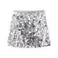 Mini-jupe trapèze à paillettes argentées taille haute pour femme de soirée - Argent