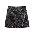 Mini-jupe noire Y2K à grands sequins scintillants avec taille haute pour style de fête - Noir
