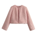 Pink faux fur short cropped jacket with soft texture and open front for Y2K fashion - XS / Pink