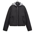 Détail de la doudoune Y2K avec capuche grise amovible et tissu en nylon noir matelassé - XS / Noir