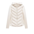 Detail of cream quilted puffer jacket with chevron pattern and contrast stitching sleeves - XS / White