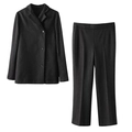 Detail of classic black pinstripe suit set with notch lapel blazer and trousers - XS / Black Fine Stripes
