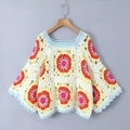 Detailed close-up of handmade crochet top with colorful floral knit patterns and loose fit - One Size / Colorful 1