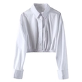 Detalle de camisa corta blanca con cuello de solapa y dobladillo elástico moderno - XS / Blanco