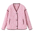 Detalle de chaqueta acolchada rosa con estampado paisley y ribetes granates en contraste - S / Rosa (Como la imagen)