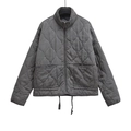 Dunkelgraue Oversize-Steppjacke für Damen mit Zwiebelsteppmuster und verstellbarem Kordelzug - XS / Dunkelgrau