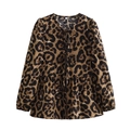 Women's leopard print long sleeve shirt with front tie bows in casual chic style - Leopard Print