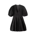 Dettaglio dell'abito nero con maniche a sbuffo in tessuto jacquard floreale e scollo a V - XS / Nero