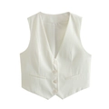 Gilet de costume blanc classique à col en V pour femme avec quatre boutons et coupe ajustée - S / Blanc