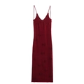 Donkerrode gebreide camisole jurk met handgemaakte 3D-bloemdetails en nauwe pasvorm - S / Bordeauxrood