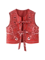 Rood damesvest met witte paisley-print en twee striksluitingen aan de voorkant van de stof - XS / Rood Paisley