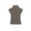 Slim fit taupe high-neck sleeveless knit top with elegant shoulder coverage for women - S / Brown