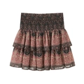 Bohemian floral print tiered mini skirt with smocked elastic high waist and ruffles - XS / Printed