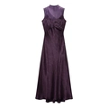 Robe longue élégante sans manches violet foncé avec patchwork en mesh et col montant - S / Violet