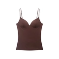 Detail of dark brown nylon blend camisole with built-in bra and slim fit design - XS / Burgundy