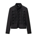 Kurze schwarze Damenjacke mit Stehkragen und geflochtenen Verschlüssen im Vintage-Stil - S / Schwarz