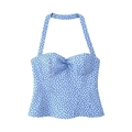 Top bustier azul claro con lunares negros y escote de corazón de estilo vintage - XS / Azul con lunares negros / Azul