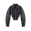 Vintage dames bikerjack van glanzend zwart imitatieleer met zilveren ritsen - S / Zwart