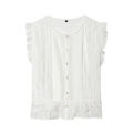 Elegante witte mouwloze overhemd voor dames met ruches en delicaat kanten borduurwerk - XS / Wit
