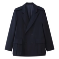 Donkerblauwe blazer met dubbele rij knopen, klassieke revers en grote zakken - S / Donkerblauw