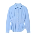 Light blue slim-fit long-sleeve shirt with lapel collar and gathered waist detailing - XS / Blue