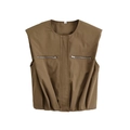 Women's dark brown sleeveless vest with zipper pockets and a structured puffed fit - XS / Tops / Brown