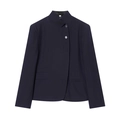Dark blue pinstripe high collar blazer with asymmetric double button closure for women - XS / Navy Blue Top
