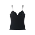 Sleek black nylon blend camisole with built-in cups and adjustable straps - XS / Tops / Black
