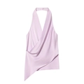 Elegantes lila Satin-Neckholder-Top mit asymmetrischem Saum und tiefem V-Ausschnitt - XS / Lila