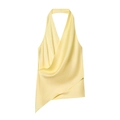 Hellgelbes Satin-Neckholder-Top mit Seidentextur und asymmetrischem Saum auf Weiß - XS / Gelb