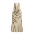 Elegant champagne gold satin halter neck mini dress with cowl neckline and ruched details - XS / Matcha Green