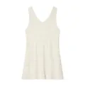 Women's chic V-neck sleeveless knit dress in white with delicate crochet wave patterns - S / Off White