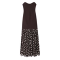 Elegante vestido midi palabra de honor con cuerpo marrón y falda plisada de lunares - S / Marrón Oscuro Patchwork de Lunares