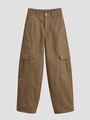 Women's khaki cargo pants featuring decorative metal zippers and multiple utility pockets - XS / Bottoms / Brown