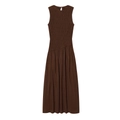 Sleeveless smocked midi dress in dark brown with textured bodice and pleated skirt - XS / Coffee