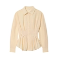 Chemisier femme jaune clair à manches longues avec taille plissée et boutons en taille S - Abricot