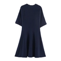 Klassisches marineblaues Strickkleid mit Rundhalsausschnitt und plissierter A-Linie - S / Marineblau