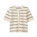 Cardigan in maglia a maniche corte bianco sporco con righe nere e bottoni dorati - S / Polo in maglia a righe