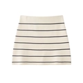 Minigonna da donna in maglia a righe color crema e nero, elegante taglio ad A - S / Gonna In Maglia A Righe