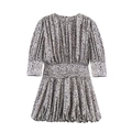 Mini-jurk met bloemenprint, pofrok en geplooide taille in paars en beige tinten - XS / Gedrukt