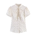 Blusa de lunares para mujer con cuello alto de lazo y elegantes mangas abullonadas - XS / Lunares