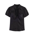 Top de moda urbana para mujer en popelina negra con lazo y mangas abullonadas - XS / Negro